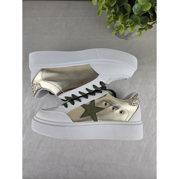 VH by Vintage Havana White Gold Star Platform Sneakers Lace Up Women's Size 8 - Picture 2 of 10